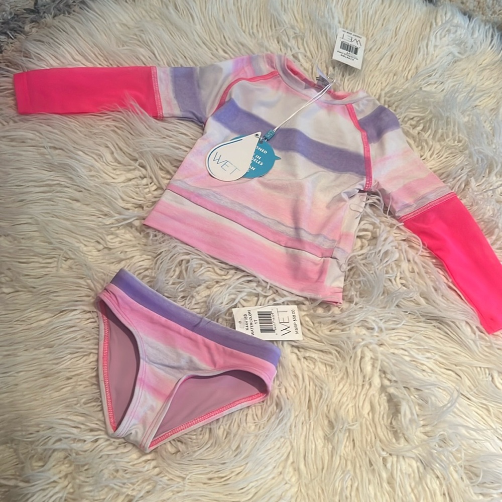 Kids WET Swim Set - Pink and Purple WATERCOLORS - 1T ~ minny WET
